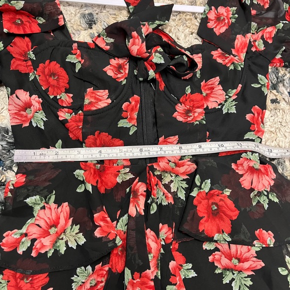 Lioness Dress Brooklyn Black Red Floral Print Fit & Flare Mini Corset Size XS - Picture 8 of 9